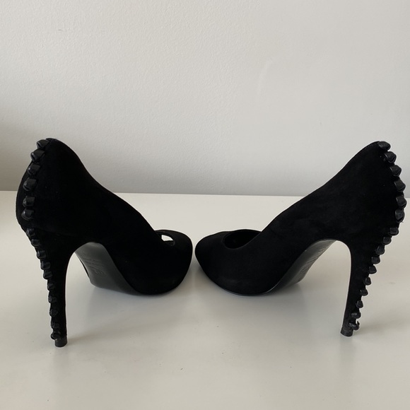 Alexander McQueen suede peep-toe heels with braided leather detail on heel 36/6 - Picture 4 of 16